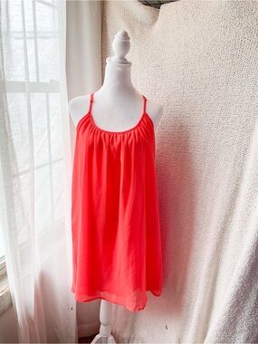 Bright Coral Spaghetti Strap Shift Dress